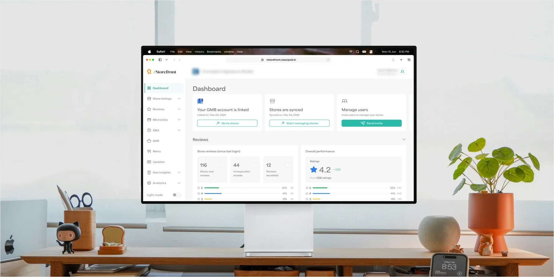 Listings at 93% completeness. Reviews replied to within hours. rStorefront, the hyperlocal funnel for 20+ Indian brands.